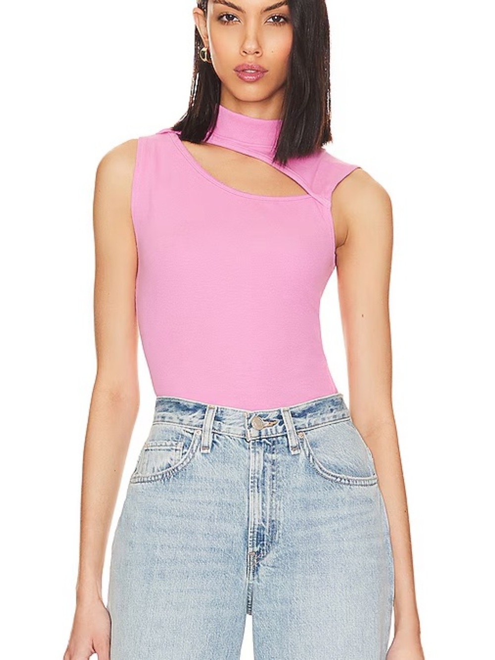Hudson NWT Fuchsia Pink Mock Neck Cutout Rib Knit Tank Top Medium